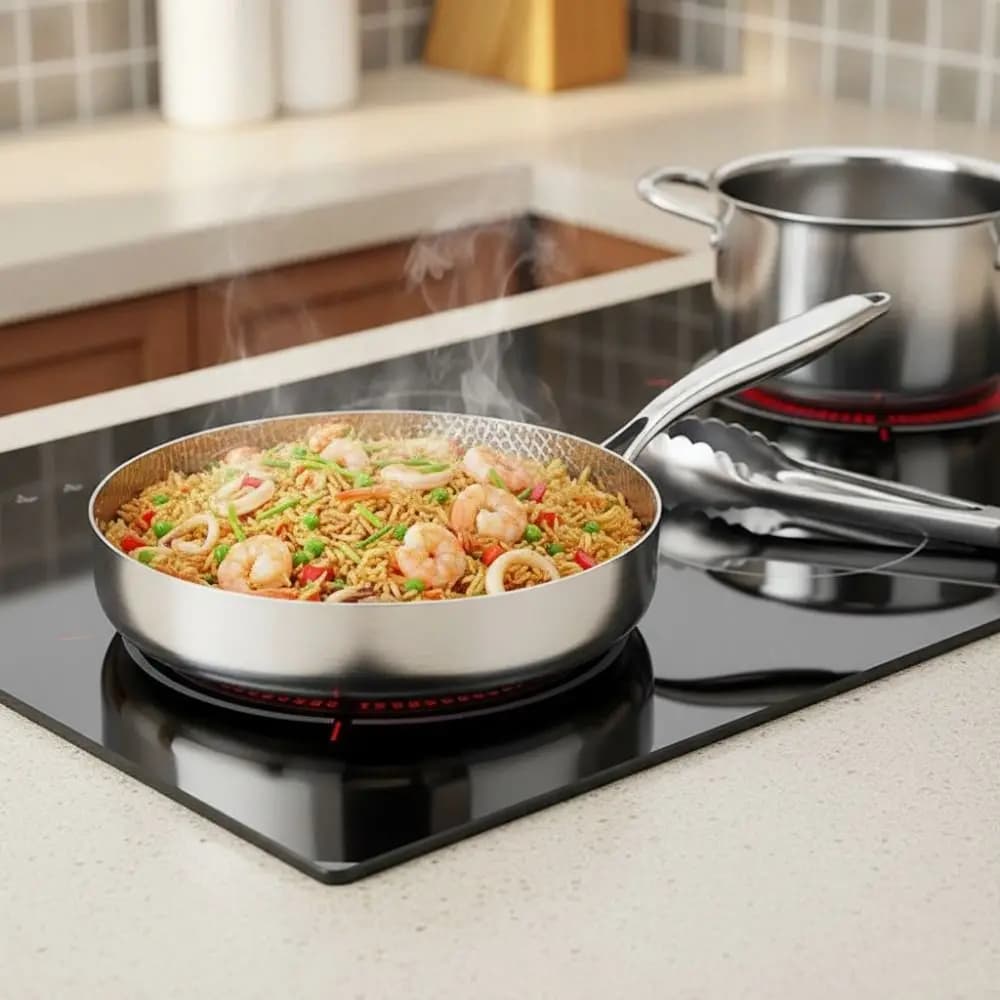 Titanium Alloy Hammered Texture Frying Pan Uncoated Fast Heating Steak Skillet Wear-resistant Scratch Resistant Fried Wok