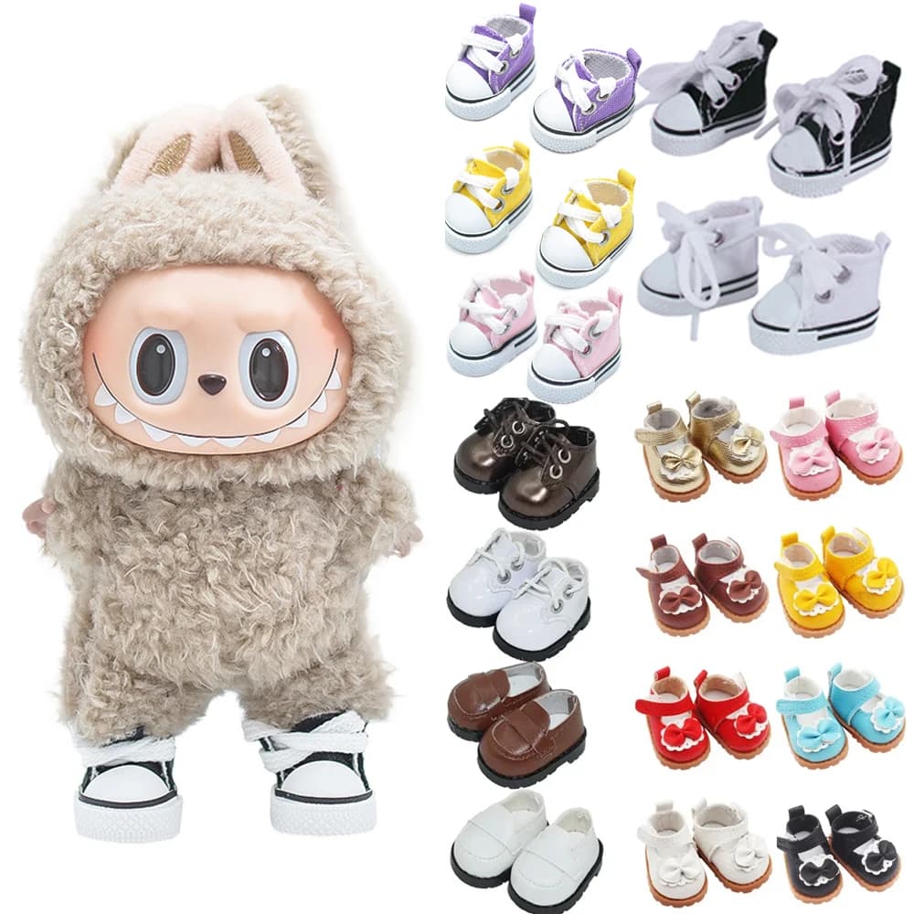 Per LABUBU 17 cm Scarpe per bambole in cotone Giocattoli Scarpe sportive casual Accessori per bambole per abiti Labubu (solo scarpe)
