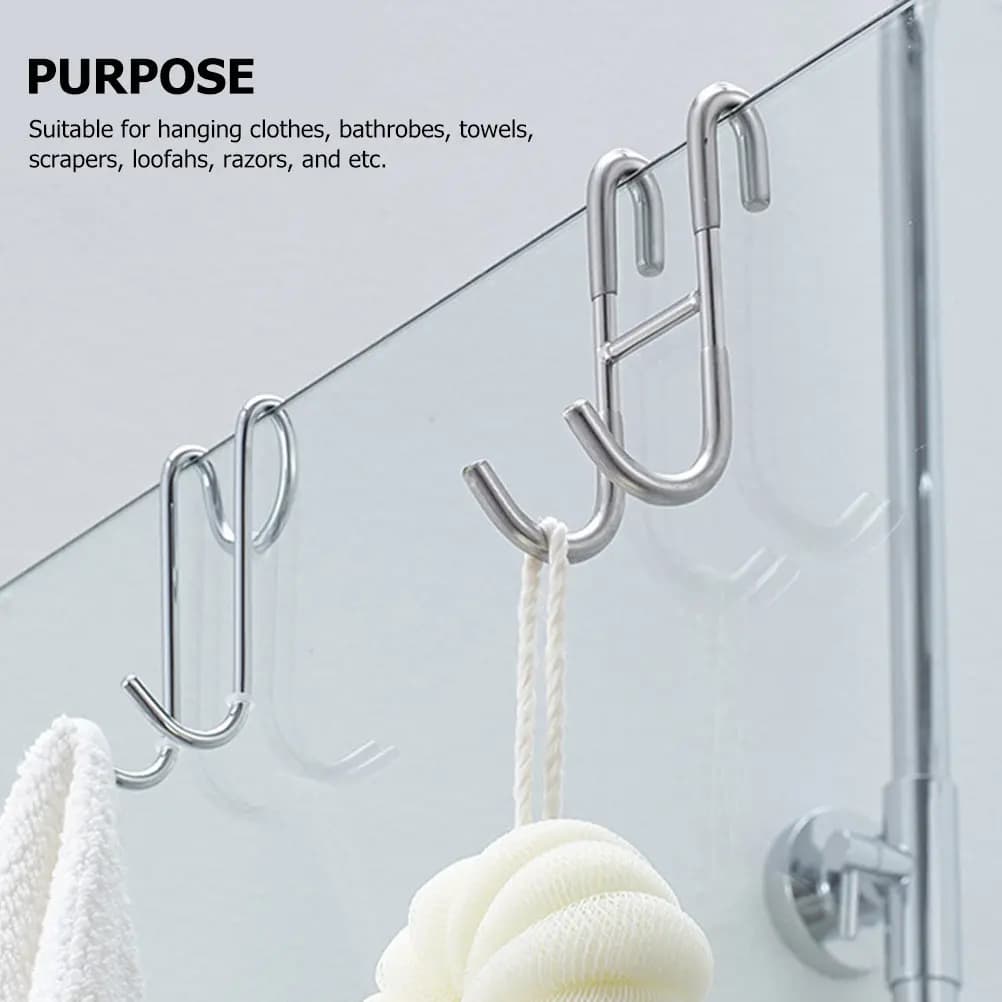 Stainless Steel Shower Door Hook Over The Door Bathroom Organizer for Towels Robes Bath Brushes Sponges Space Saving Modern