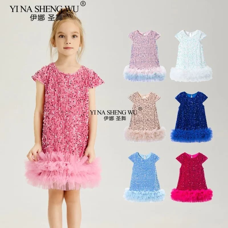 New fall girls princess dress baby elegant kids party tutu soft sequin skirt kids mesh tulle birthday dresses