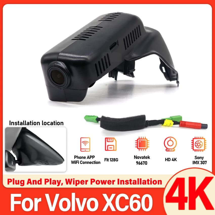 Videoregistratore DVR per auto facile da installare, con Wi-Fi, 4K, Dash Cam per Volvo XC60 d5 2012 2013 2014 2015 2016 2017 2018, alta qualità