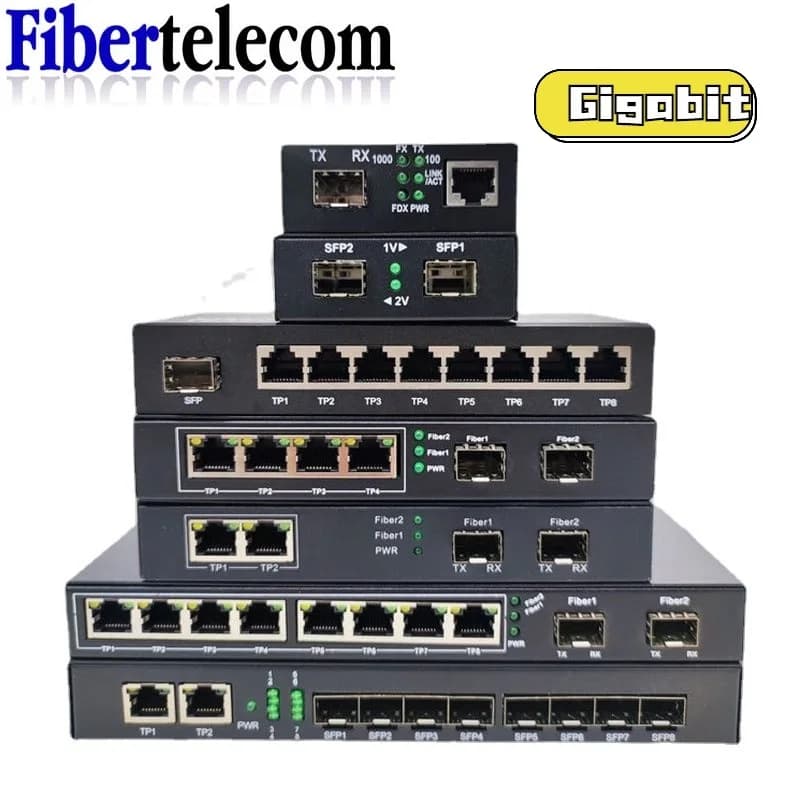 Convertitore multimediale Gigabit SFP da SFP a 1/2/4/8 RJ45, modulo ricetrasmettitore Ethernet veloce 100/1000M, switch a canale in fibra per telecamera IP