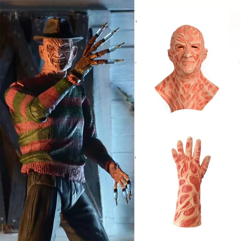 Killer Jason Mask Freddy Krueger guanti film Horror copricapo in lattice spaventoso Cosplay per il costume della festa di Halloween per emulsione