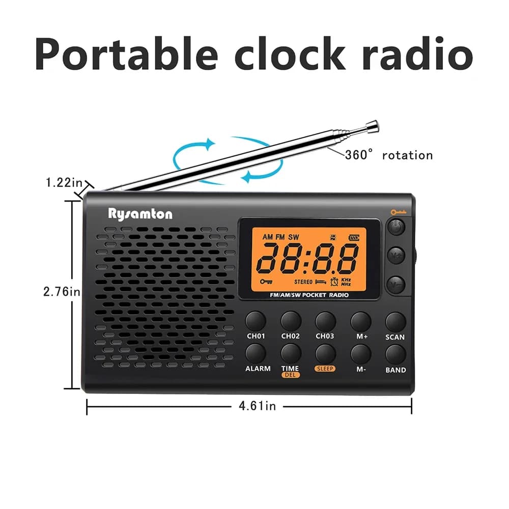 Radio portatile a batteria Radio FM con orologio digitale a onde corte con display timer per il sonno Radio portatili piccole alimentate a batteria
