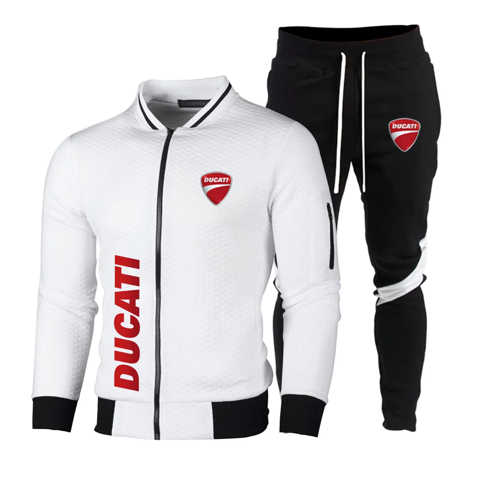 Set da uomo: giacca da baseball + pantaloni sportivi con logo Ducati stampato, abbigliamento casual da lavoro per l'outdoor e la guida in primavera, per moto