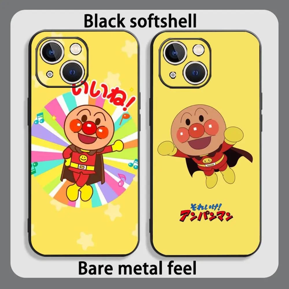 Cute Anpanman cartoon pattern Phone Case For iPhone 17 16 15 14 13 12 Plus Mini Pro Max Soft black Shockproof Cover