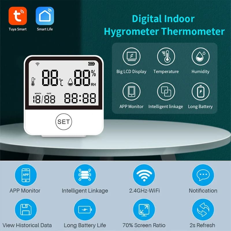 Sensore di Temperatura e Umidità WiFi Smart Graffiti con Collegamento Wireless, Igrometro e Termometro Digitale per Interni con Controllo Vocale