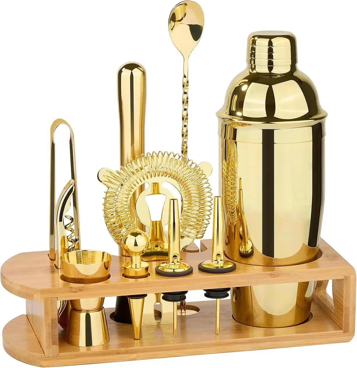 12-Piece Cocktail Shaker Set with Bamboo Stand, Stainless Steel Bar Tool Kit for Home Mixology