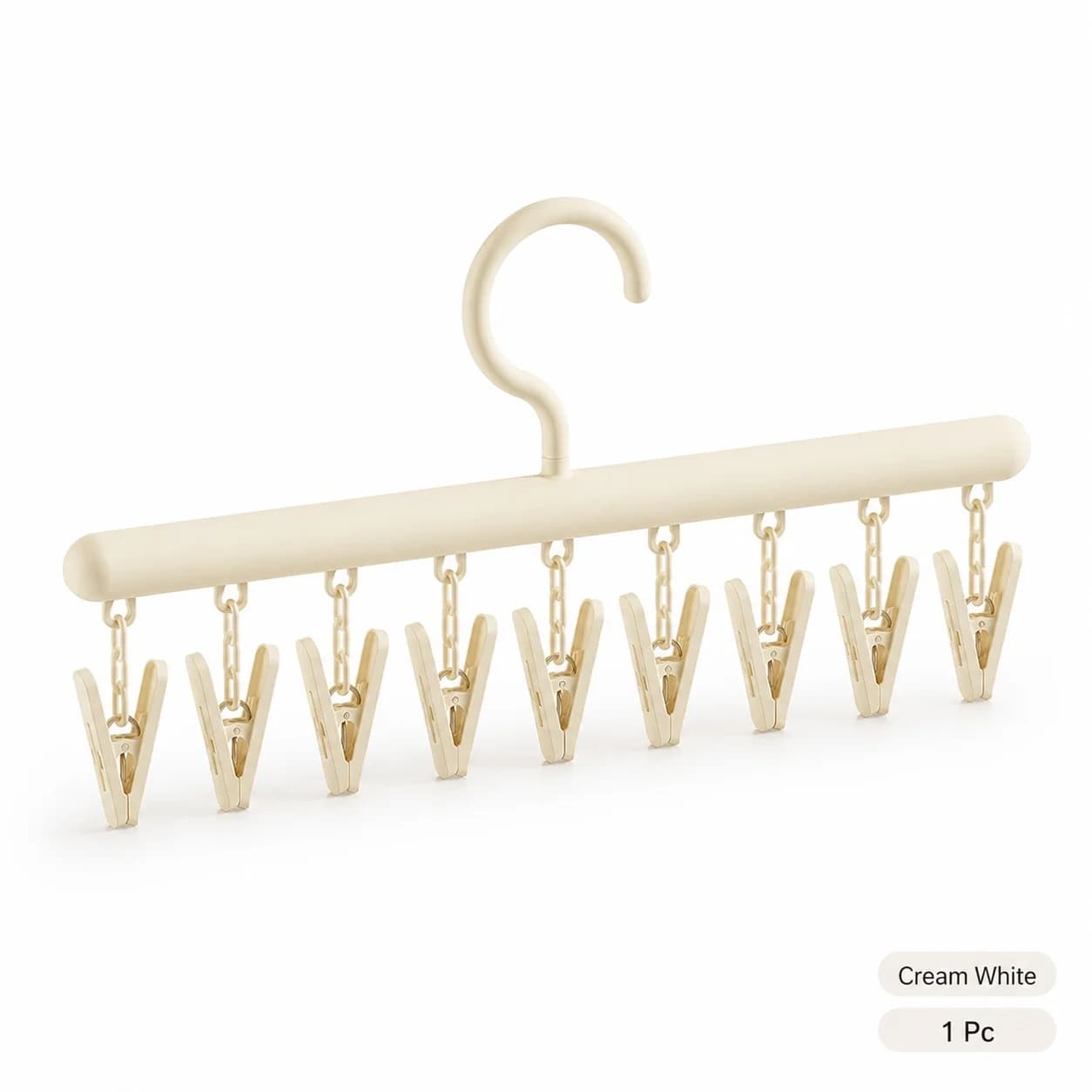 Cream White Multi Clip Clothes Hanger Plastic Laundry Drying Rack for Socks Underwear Hats Towels Balcony Dorm Closet Storage