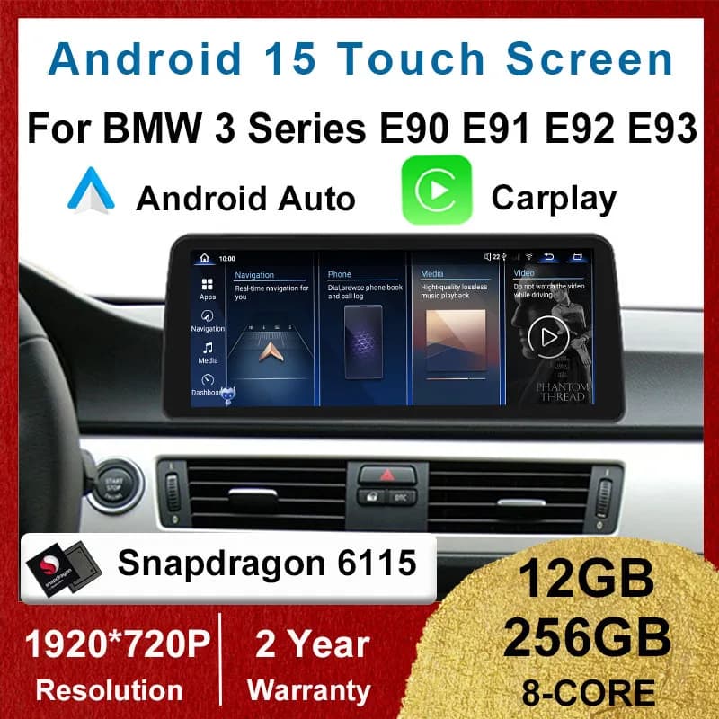 Qualcomm Android 15 12 + 256G Auto Carplay Lettore DVD per auto per BMW Serie 3 E90 E91 2005-2012 Radio Navigazione Multimediale Stereo