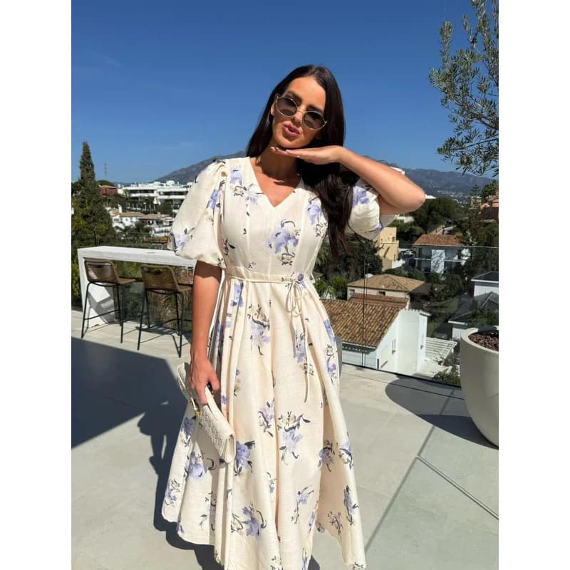 Summer 2026 Short Sleeve Printed Strap Dress Large Pendulum Fashionable Women's Casual Dress