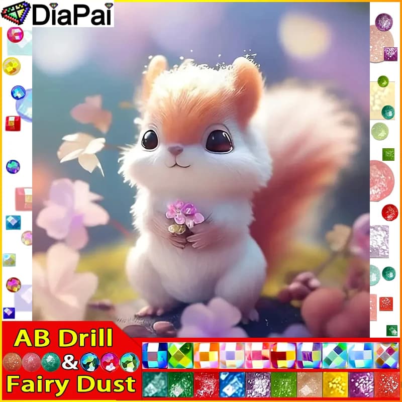 DiaPai Fairy Dust AB 5D Diy Diamond Painting Cross Stitch"Squirrel Flower"Home Decor Full Rhinestones Inlay Diamond Embroidery