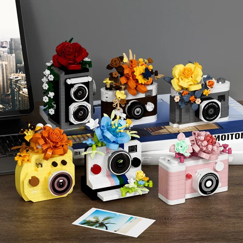 Set di blocchi di costruzione modello fiore specchio per fotocamera reflex - Giocattolo educativo ornamento creativo alla moda per regalo per bambini