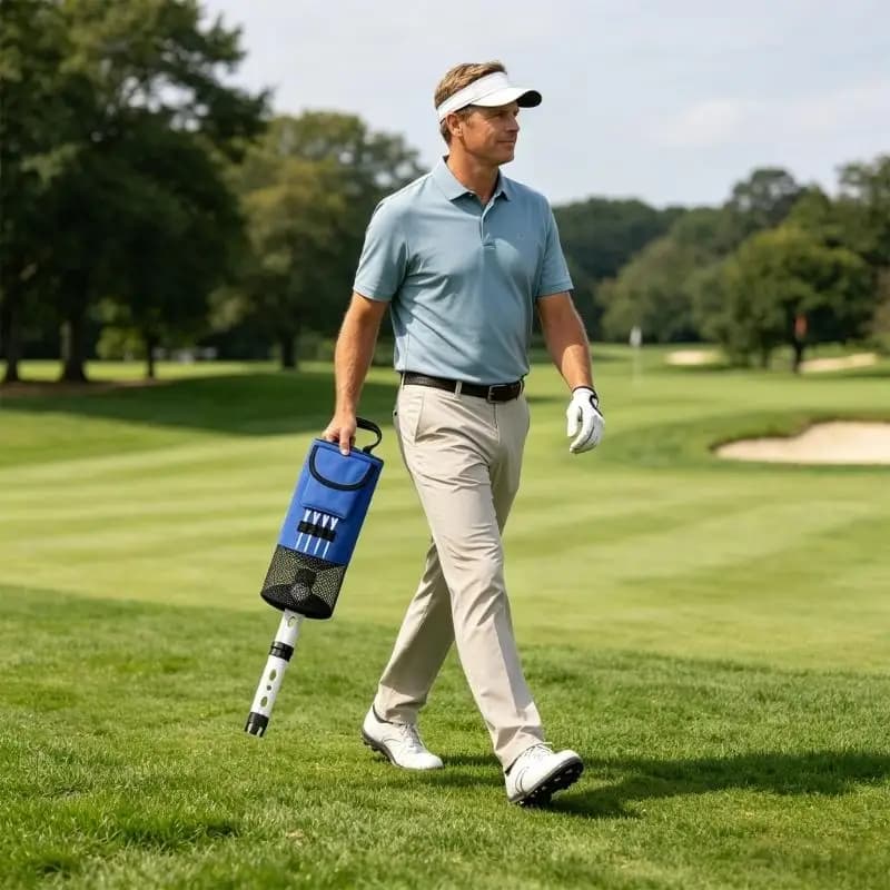 R6FE Golf Ball Collector And Storage Bag With 70 Ball Capacity Aluminum Handle For Easy Pick Up And Transport