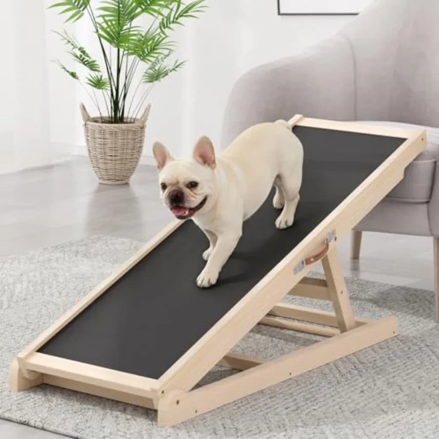 Dog Ramp for Couch, Bed, Car, Adjustable Pet Ramps 6 Height from 18 to 23.6 Wooden Dog Step with Anti-Slip Yoga Mat Sturdy Buil