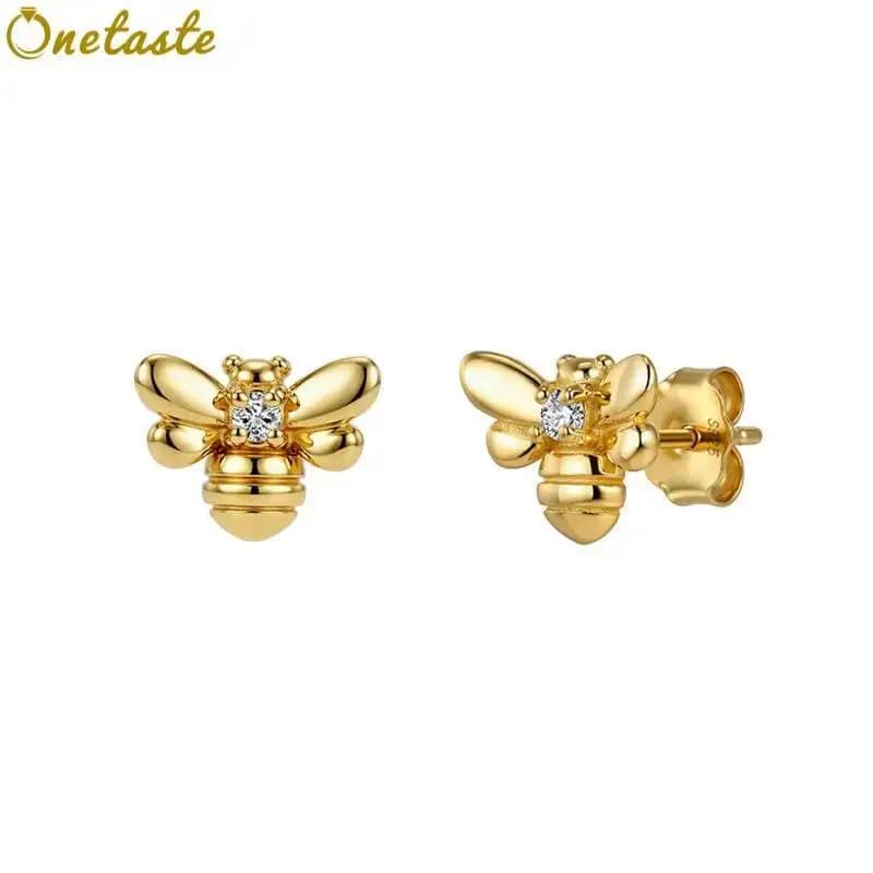 Orecchini a Perno in Argento Sterling 925 con Zirconia Cubica a Forma di Ape 3D per Donne, Eleganti e Trendy, Piccoli Orecchini da Festa
