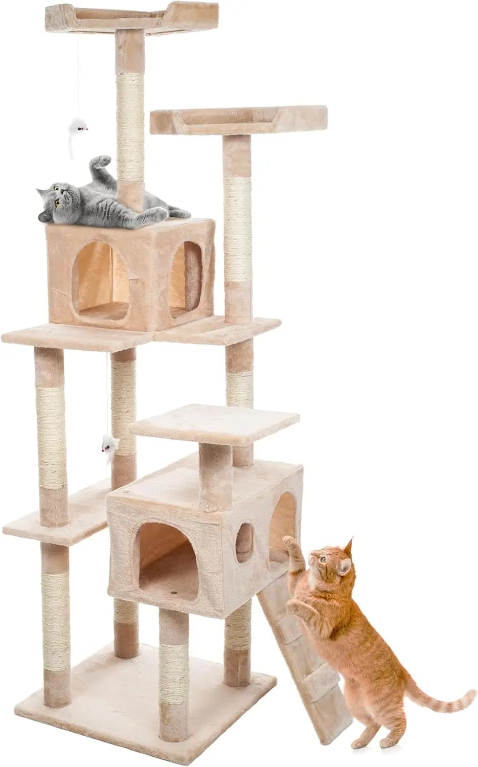 Albero per Gatti - Torre per Gatti da Interno di 1,67 Metri con Piattaforme, 2 Cuccette, 9 Tiragraffi, 2 Giocattoli Sospesi e 2 Gradini