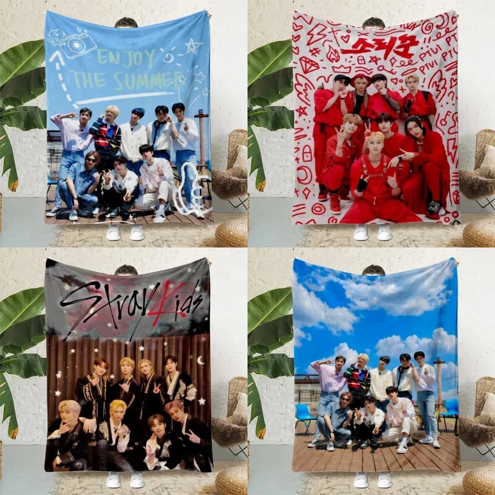 New KPOP Boys Stray Kids Printed Blanket Picnic Blankets Warm Blanket Soft and Comfortable Blanket Home Travel Birthday Gift