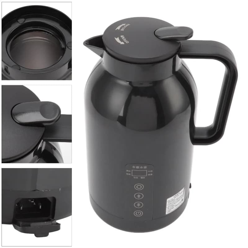 1300ML Portable Electric Travel Kettle Stainless Steel Car Heating Water Cup For Tea Coffee Black