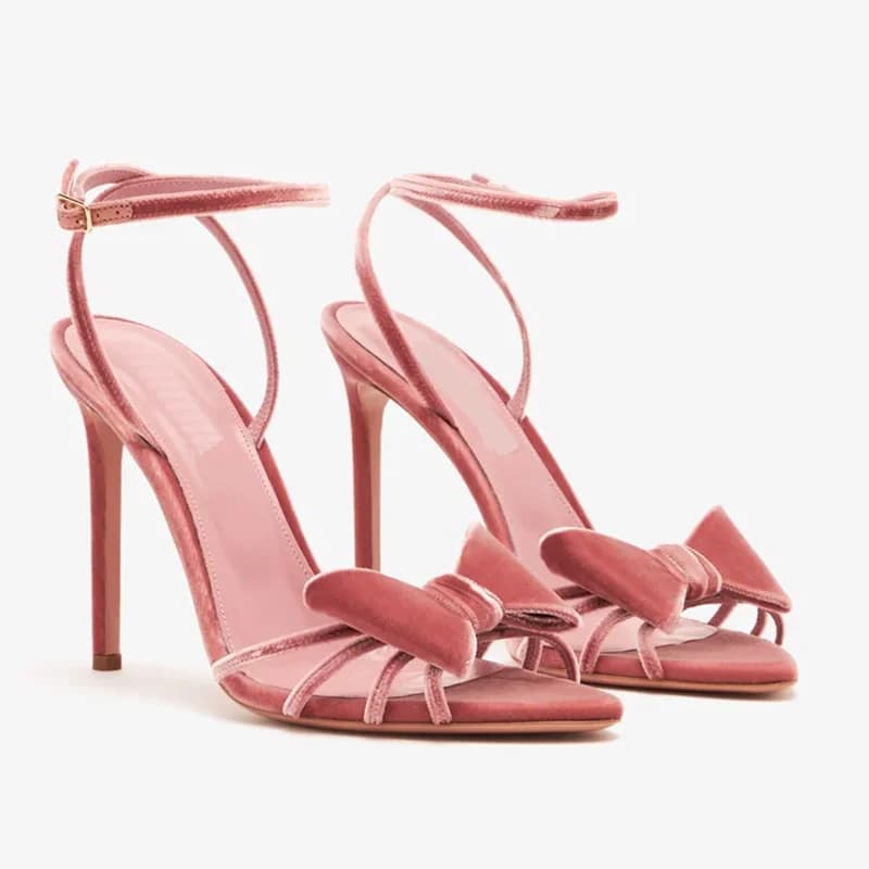 Sandali in Pelle Scamosciata con Fiocco a Farfalla, Punta Affusolata, Tacco Sottile, Personalizzabili, Nuovi Arrivi, Scarpe Moderne da Donna alla Moda