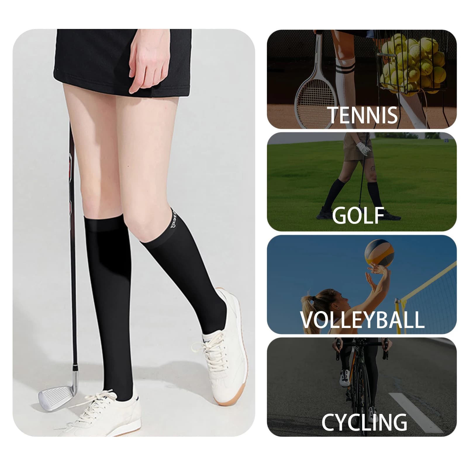 Calze lunghe, maniche protettive solari per gambe, maniche rinfrescanti anti-UV con tallone aperto, calze senza dita per tennis