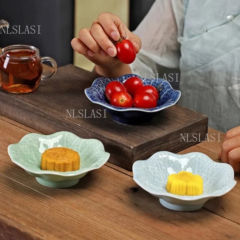 Chinese Ceramic Fruit Platter Household Dessert High Footed Plate Snack Dried Fruit Platter Storage Tray Household Accessories