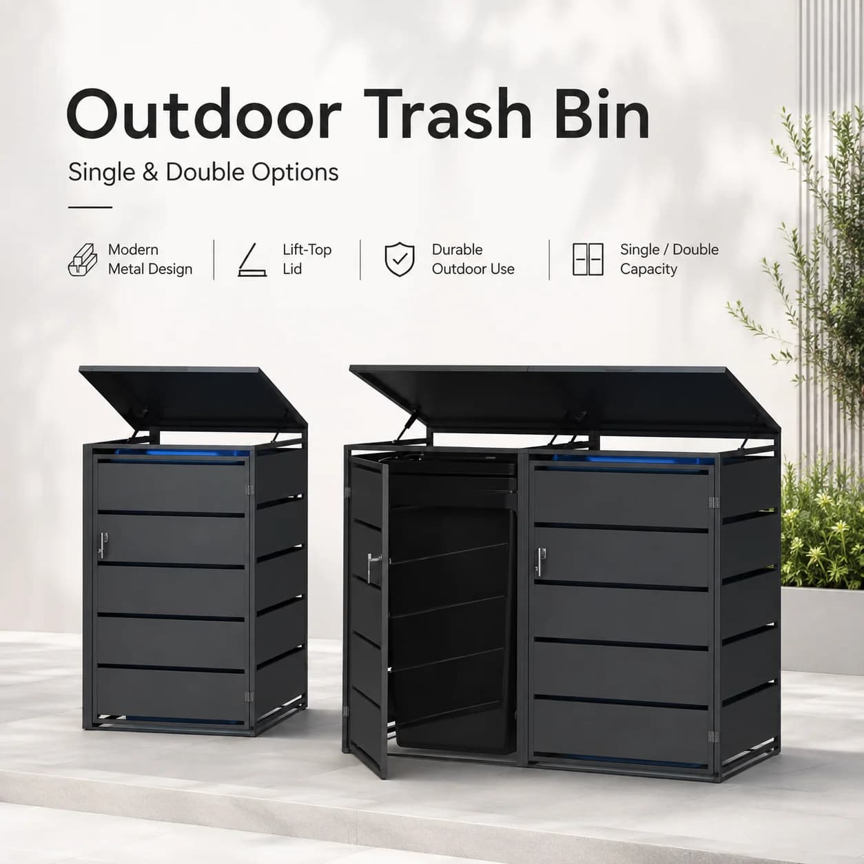 Outdoor Aluminum Garbage Bin Trash Can Waste Receptacle Rust Resistant Modern Design for Residential Yard Garden