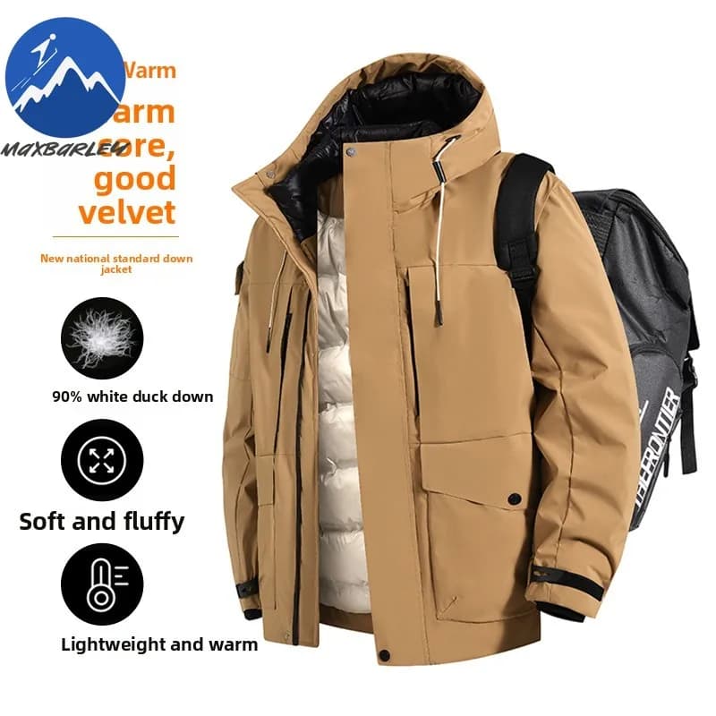 Men's duvet Comfort Snow Ski Thick and warm Duvet winter jacket in cold-resistant light duck jacket with solid hood