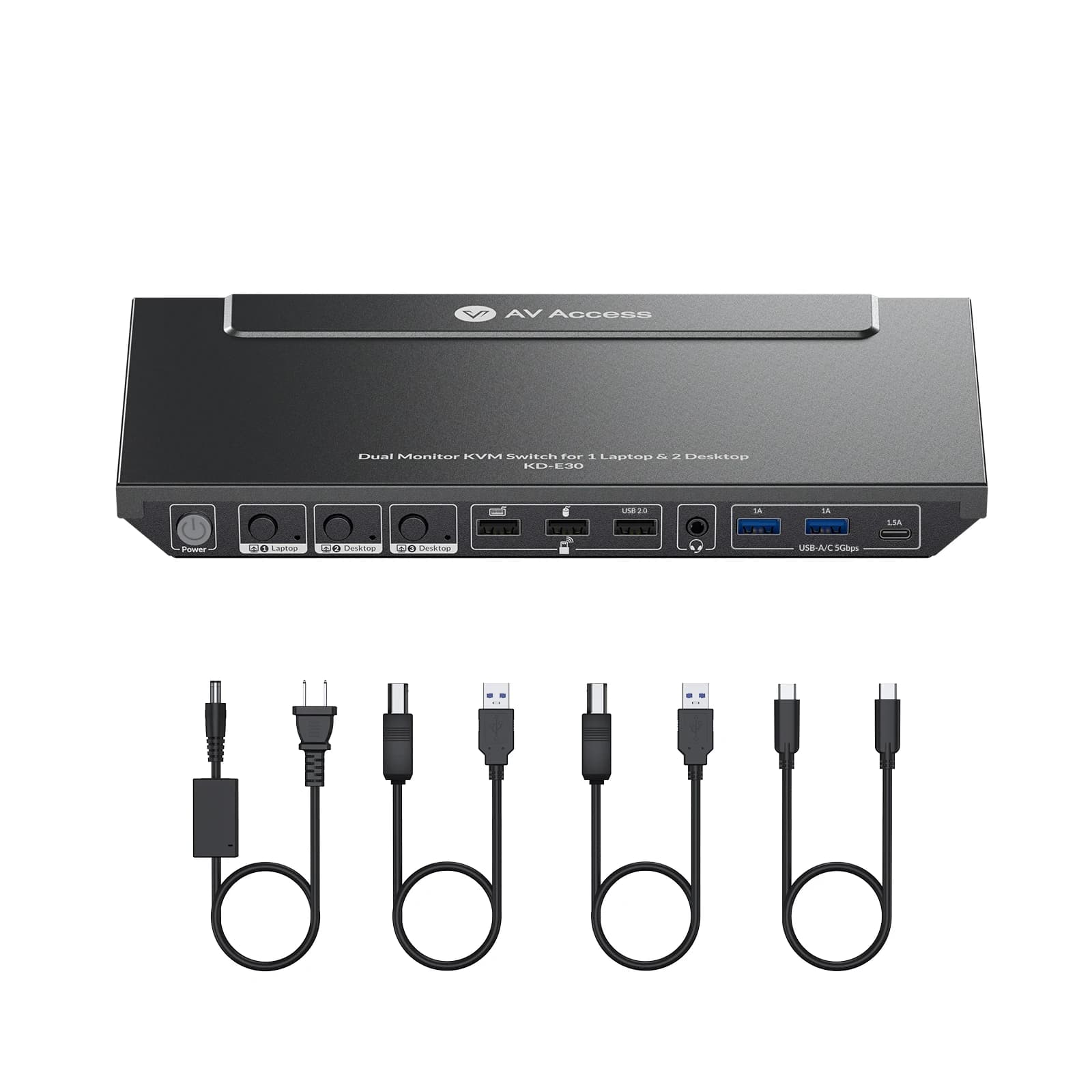 Docking Station AV con Switch KVM per 1 Laptop e 2 PC Desktop, Monitor Dual 4K@60Hz, Emulazione EDID, Ricarica USB-C 100W (KD-E30)