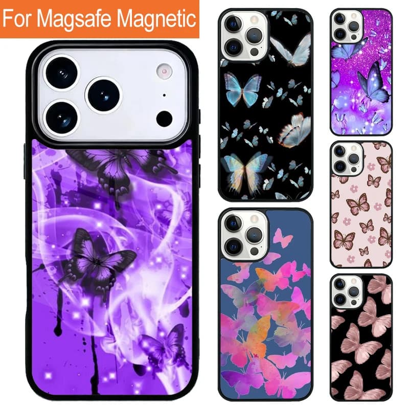 Beauty Butterfly A Magnetic Wireless Charging Phone Case For iPhone 17 Pro 16 15 13 12 11 Pro Max Air 14 Plus With Magsafe Cover