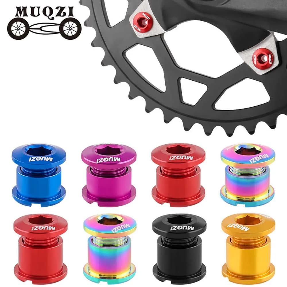 MUQZI 5PCS Bici Guarnitura Vite Ruota di Catena Bulloni Singolo Doppio Disco MTB RoadBicycle Super Leggero In Lega di Alluminio CrankChainring Dado