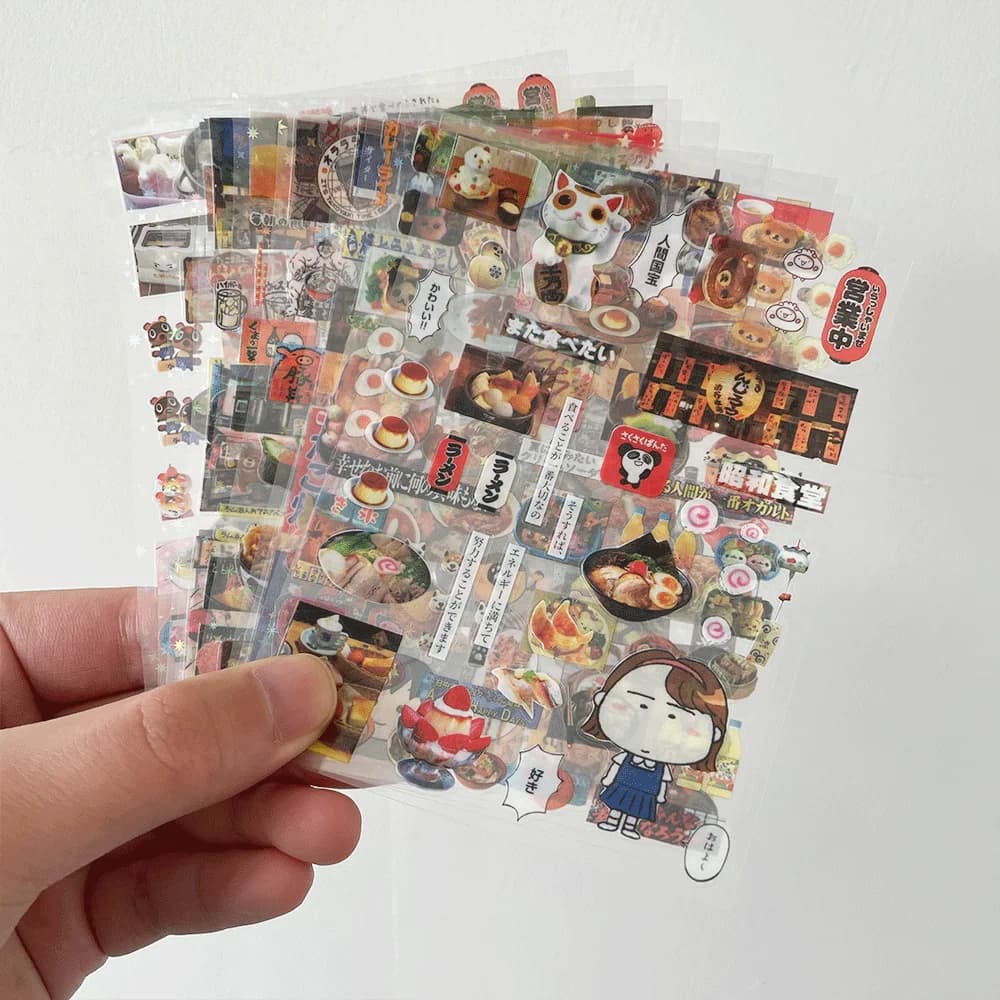 10 Pezzi Adesivi Vintage Giapponesi Fustellati, Decalcomanie Olografiche Laser a Stella, Adesivi Trasparenti in PET a Doppia Faccia per Scrapbook Fai-da-te