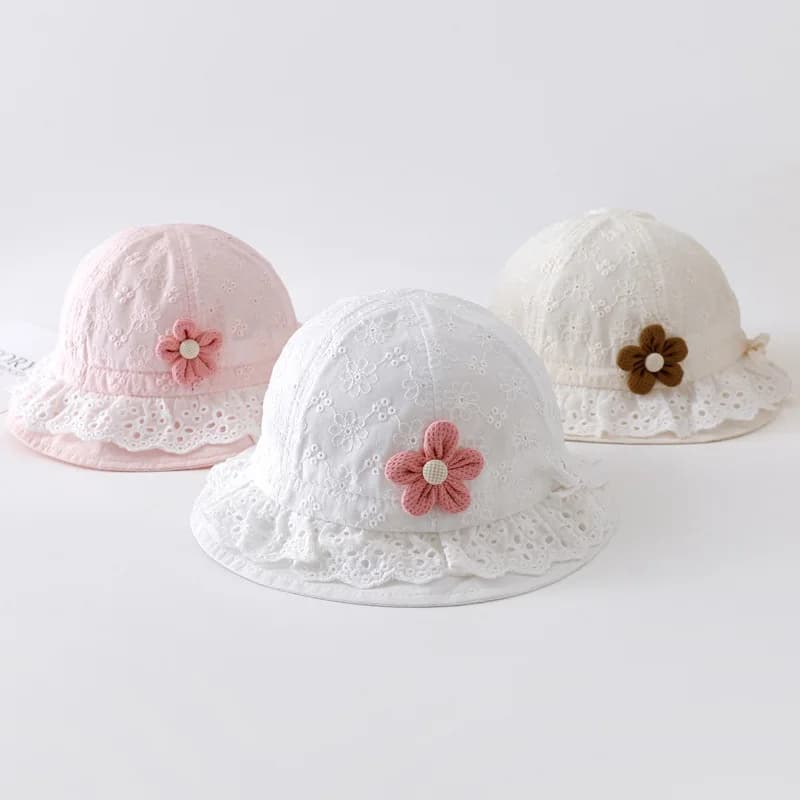 Sun Hat Spring / Summer for Newborn 0-8 Months, Elegant Fisherman's Hat in Felt with Larga Pizzo and Tesa Edge for Solar Protection