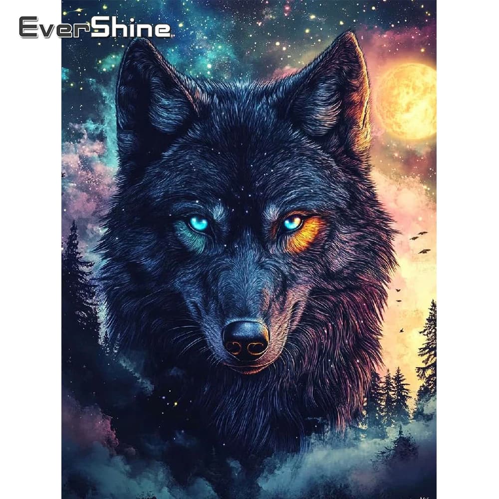 Evershine Pittura Diamante Lupo Trapano Completo Diamante Quadrato Mosaico Animale Ricamo Notte Kit Artigianale Fatto a Mano Hobby