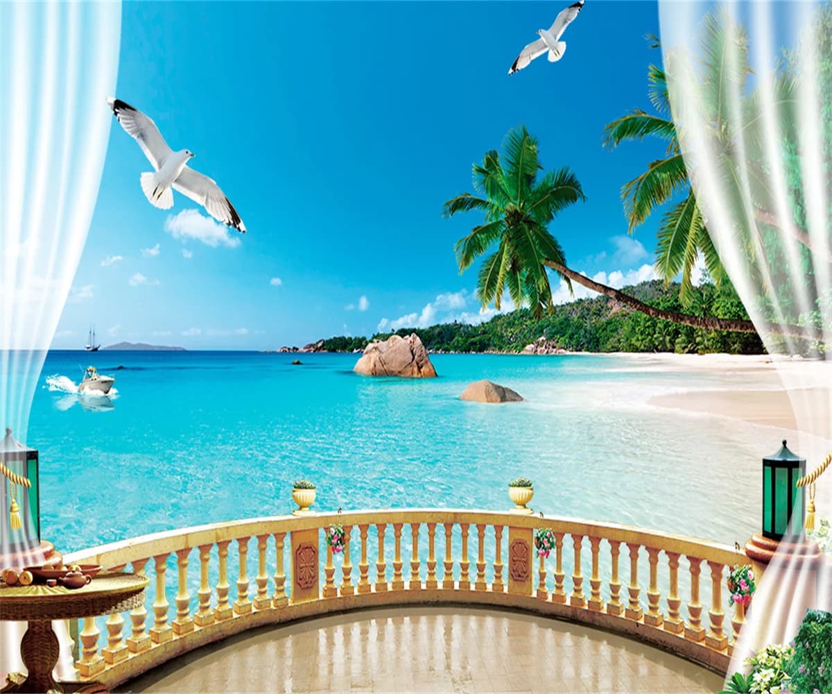 Carta da parati personalizzata HD con vista sul mare, palma da cocco, spiaggia, sfondo per TV, soggiorno, camera da letto, carta da parati 3D, behang