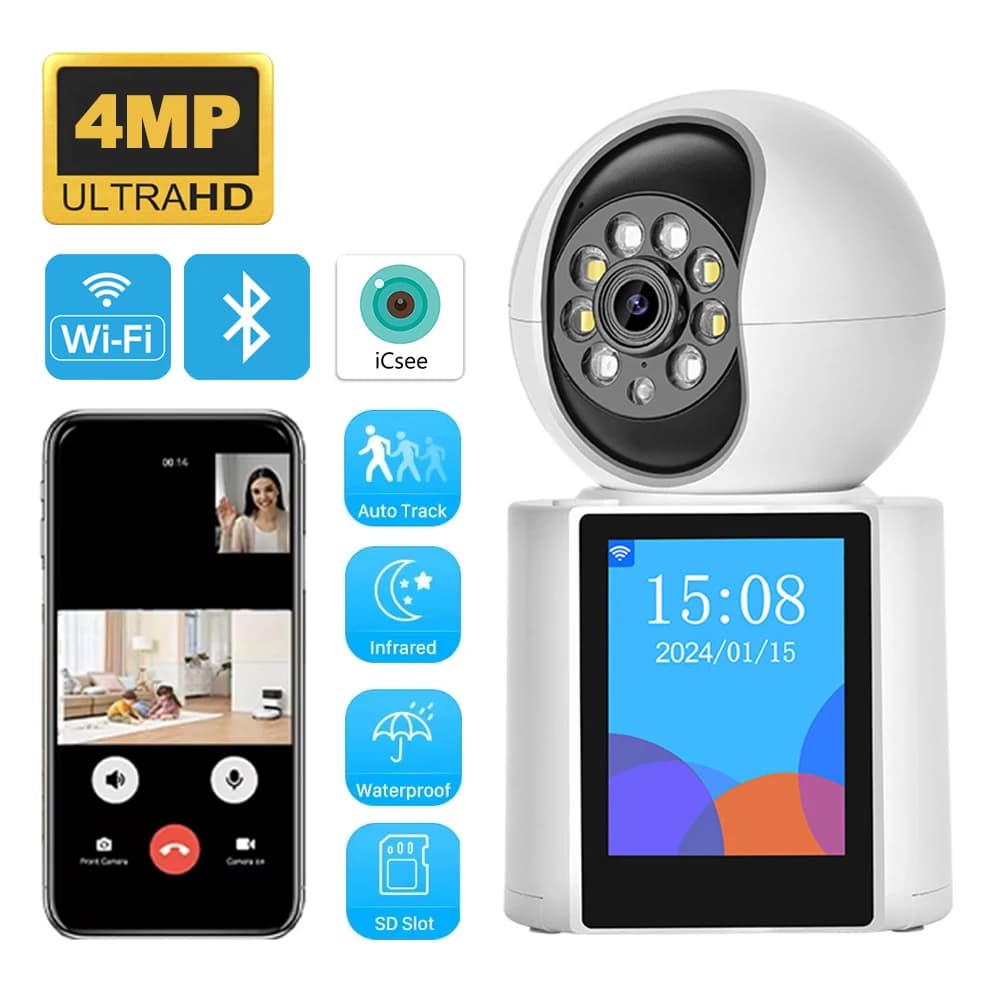 Telecamera WiFi 4MP con Protocollo ICSEE 355 ° Telecamera di Sorveglianza Interna con Rotazione e Inclinazione Automatica, Chiamata Intercomunicante con Un Solo Tocco, Monitor per Bambini