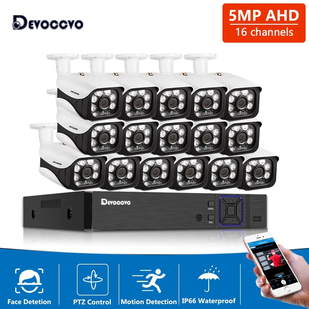 16 channel DVR CCTV Security Camera Kit 5 MP 8 channel DVR Kit AHD Bullet Video Security System Outdoor Waterproof Set P2P