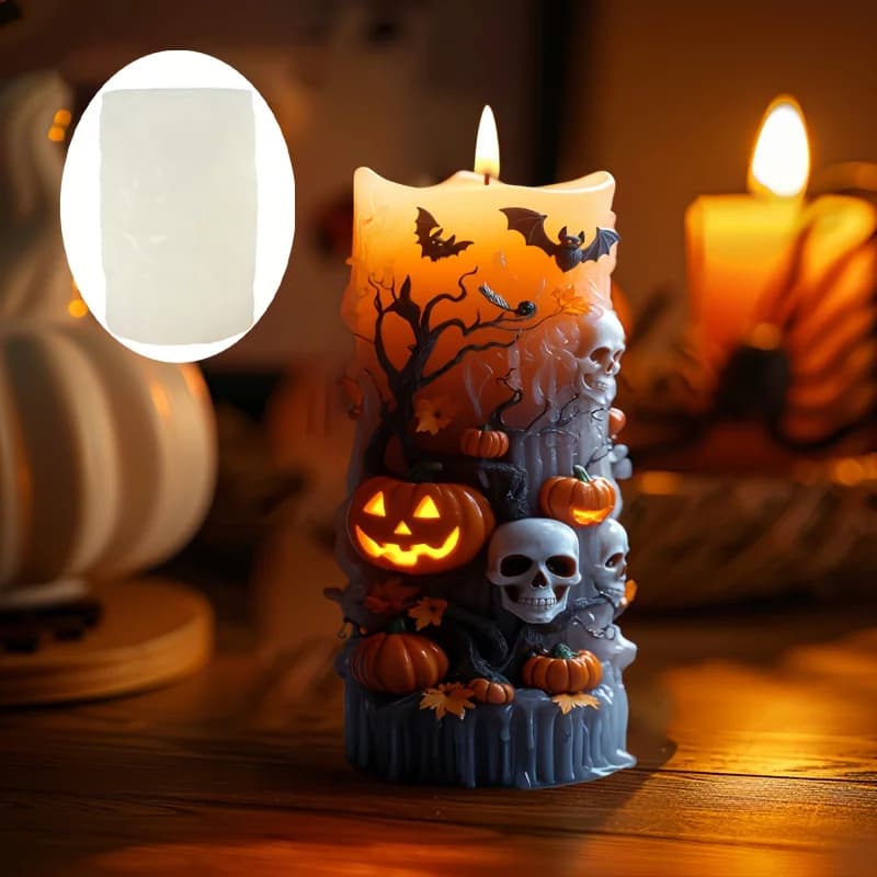 Halloween Devil Pumpkin Elf Skull Candle Silicone Mold Dead Tree Crow Bat Pumpkin Skull Candle Molds Resin Gypsum craft Mould