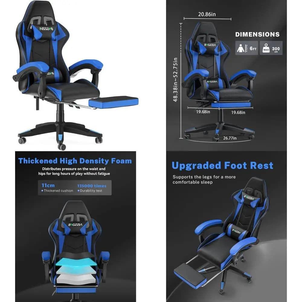 Sedia da gioco ergonomica con schienale alto con poggiapiedi, supporto lombare e poggiatesta per un'esperienza di gioco reclinabile in stile da corsa confortevole