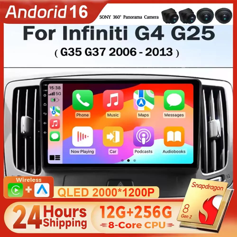 2K Android 16 Carplay Auto Radio BT Multimedia Player for Infiniti G4 G25 G35 G37 2006-2013 2 DIN Autoradio Stereo 4G WiFi
