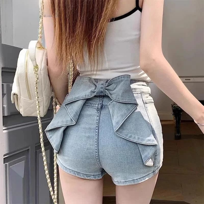 Shorts in Denim Sexy a Vita Alta per Donne, Stile Y2K, Effetto Push-Up, Elastico in PU, Classici Shorts in Jeans Blu, Moda Femminile