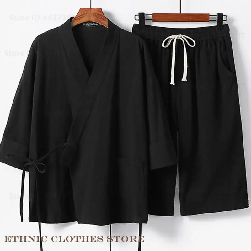 Plus Size 3XL-9XL Men's Kimono Cardigan Yukata Haori Set Cotton Linen Entertainment Music And Songs Dress Streetwear Harajuku Samurai Costume Bathrobe