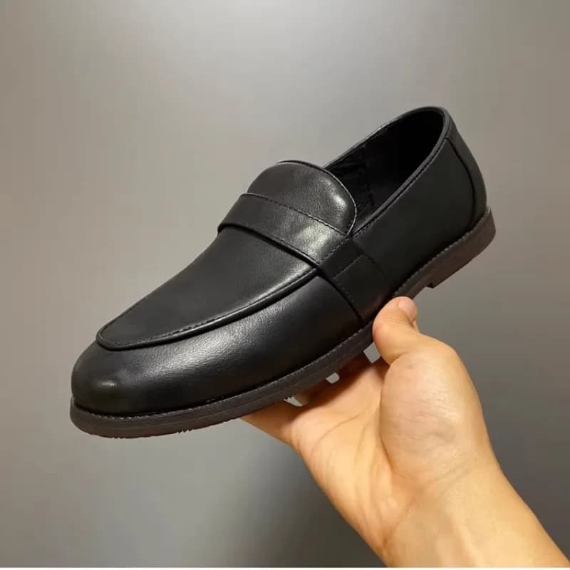 Scarpe Casual in Pelle da Uomo Stile Britannico, Mocassini Traspiranti Slip-on in Vera Pelle, Scarpe Eleganti Vintage Nere