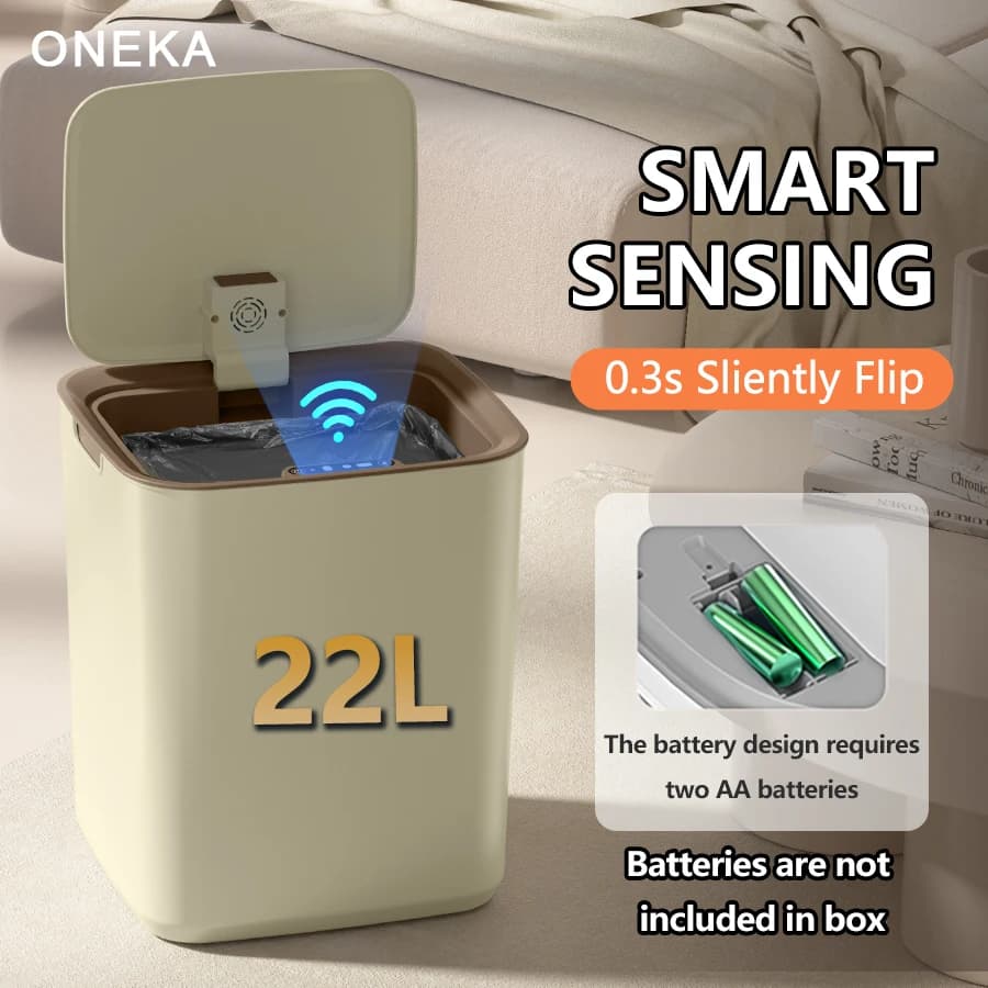 ONEKA 22L Cucina Intelligente Casa Ufficio Bidone della Spazzatura Apertura Automatica Induzione Bidone della Spazzatura Bidone della Spazzatura Composto Bidone Versione Batteria