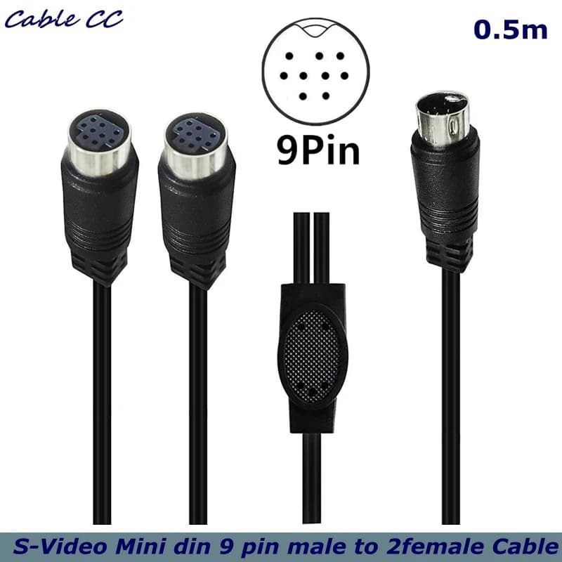 Cavo adattatore S-video Mini DIN 9 pin Splitter maschio a 2 femmineY da 0,5 m, per DVR/PVR, cavo set-top box audio/video DVD