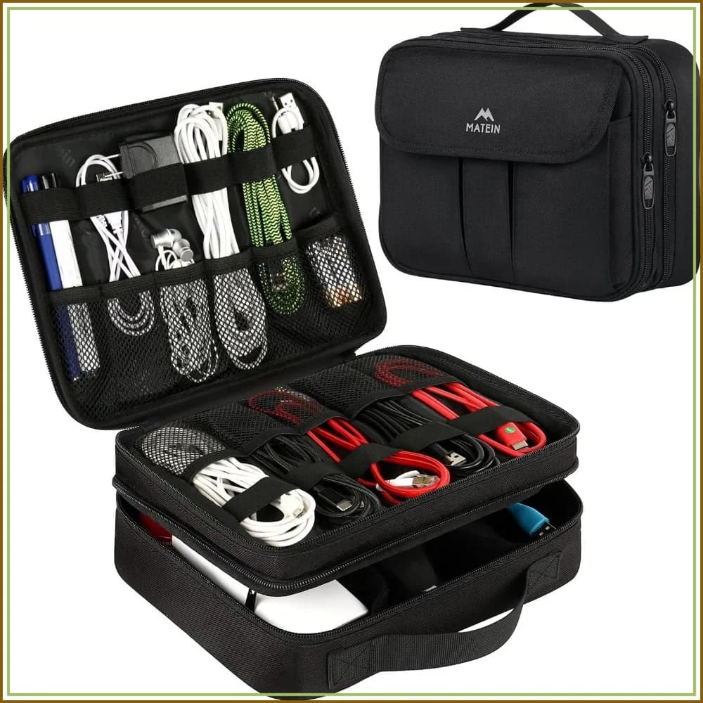 Waterproof Travel Electronic Organizer, Double Layer Cable Storage Bag for Camera Accessories, Cord, Charger, Power Bank, Flash Drive, Phone, SD Card