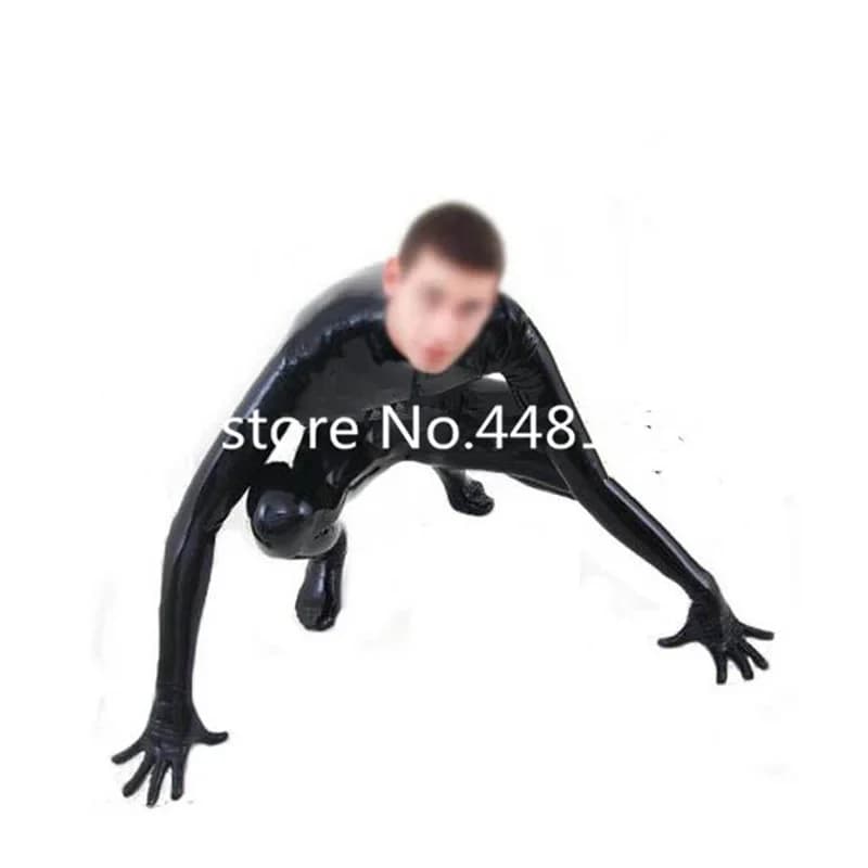 Catsuit in lattice Body in gomma con cerniera frontale nera con guanti Calzini Zip frontale Costumi cosplay di Halloween per uomo