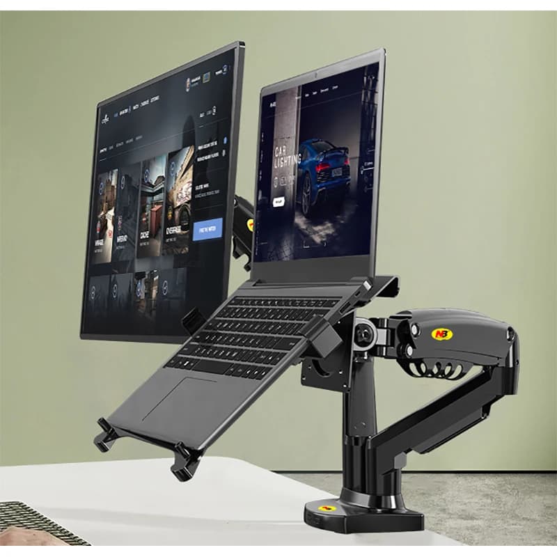 Desktop NB F160 + FP-2 Double Arm Gas Spring for 17"-27" monitor support + 10"-17" laptop support Air press mounting 2-9 kg