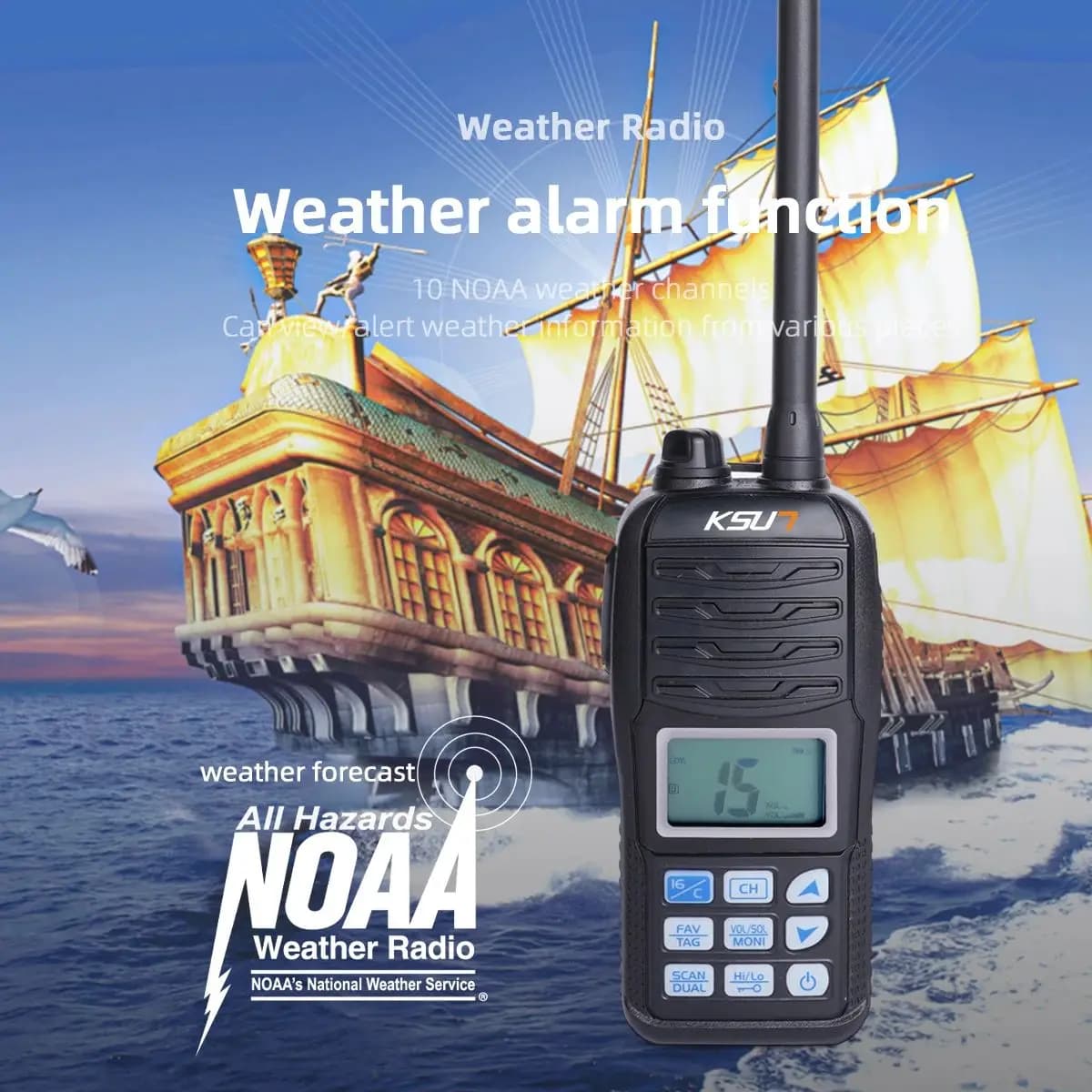 KSUT-P36 Radio Marina VHF Portatile Galleggiante Impermeabile IP-X7 Walkie Talkie per Imbarcazioni con Allerta Meteo NOAA