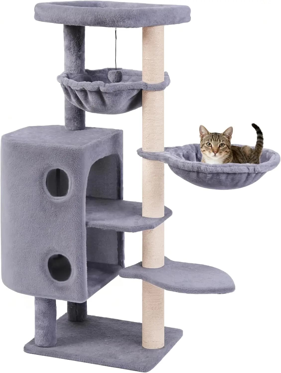 Torre per Gatti da 45 Pollici con Grande Cuccia per Gatti da Interno, Torre per Gatti con Tiragraffi, Tavola Graffiatrice e Giocattoli per Gatti, Multi-Livello